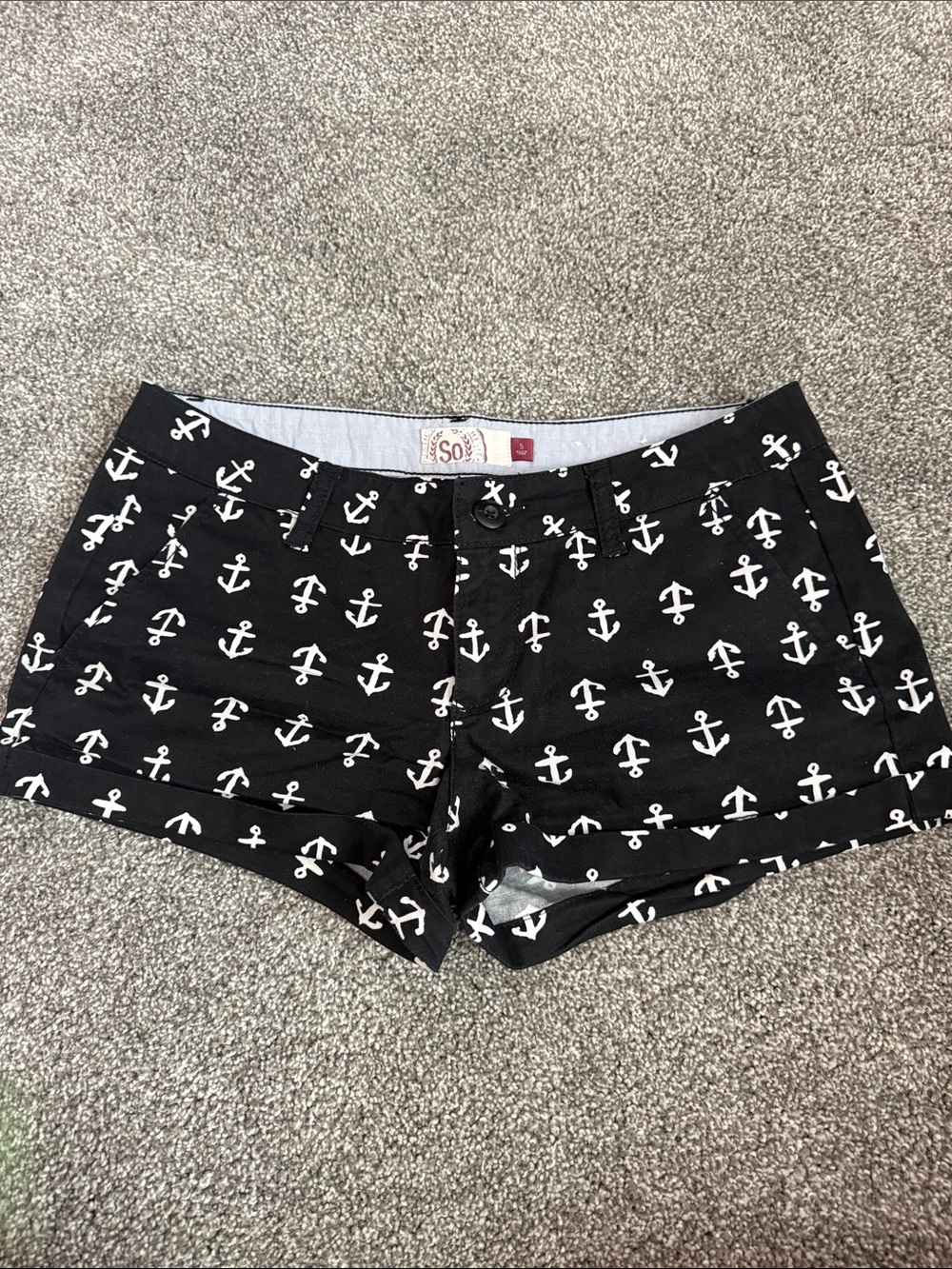 SO Black Jean Shorts with White Anchor Print